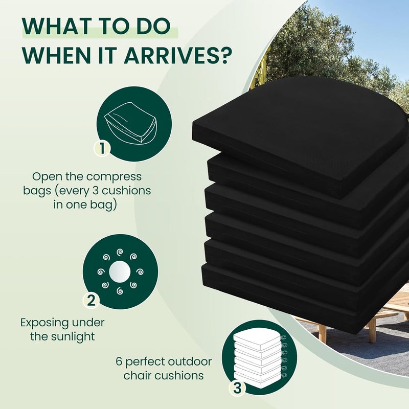 HARBOREST Outdoor Chair Cushions Set of 6, Water Resistant Patio Chair Cushions with Ties, Outdoor Seat Cushions for Patio Furniture, 17"x16"x2", Black - Image 5